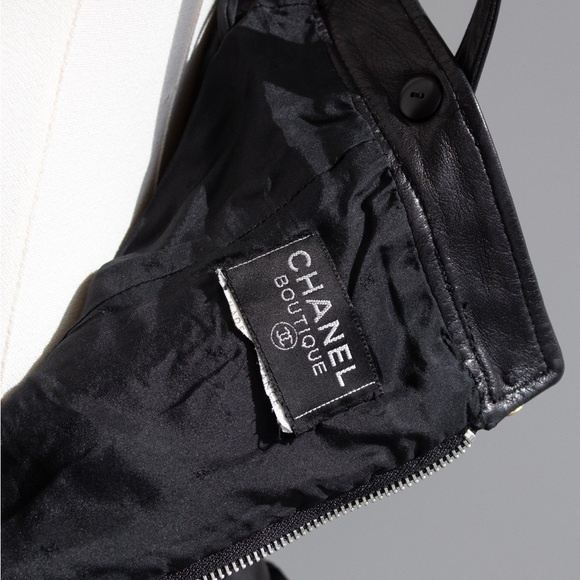 Chanel Vintage S/S 1987 Black Lambskin Leather Lace Gold Wheat Mini Dress - Picture 16 of 16